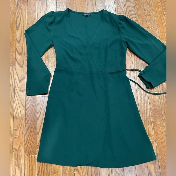 Topshop Dark Green Long Sleeve Dress - Picture 3 of 14